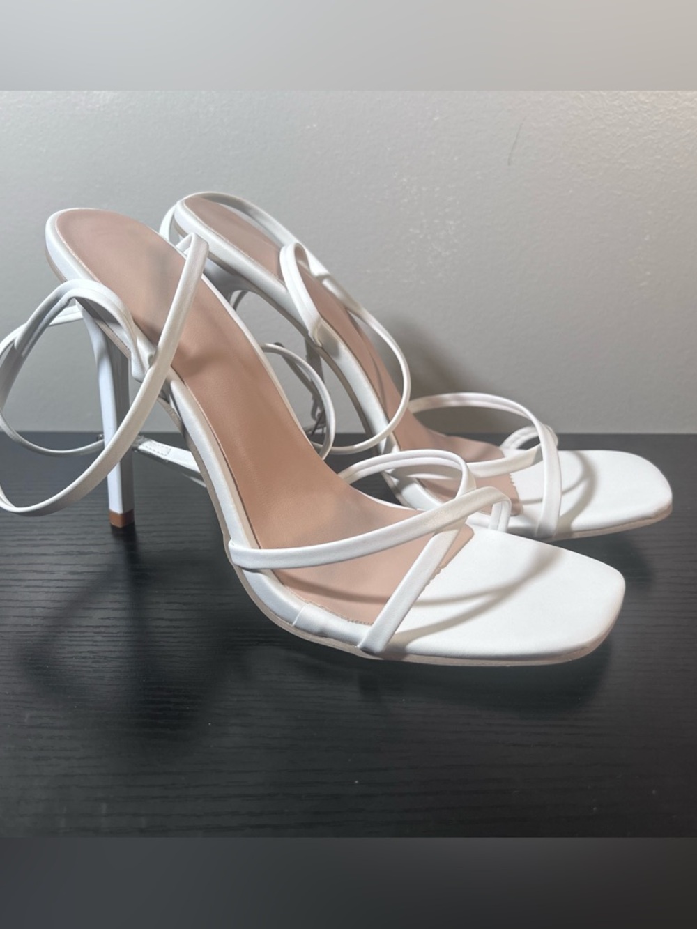 White Strappy High Heel Sandals - Women's Elegant Evening Shoes